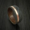 RevolutionJewel Damascus Steel Band With 14k Rose Gold And Jack Daniels Whiskey Barrel Wood Sleeve Custom Made Gift Collection