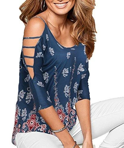 DREAGAL Women's Loose Hollowed Out Shoulder Floral Print Blouse Tops Women Clothing 13 DREAGAL Women's Loose Hollowed Out Shoulder Floral Print Blouse Tops Women Clothing