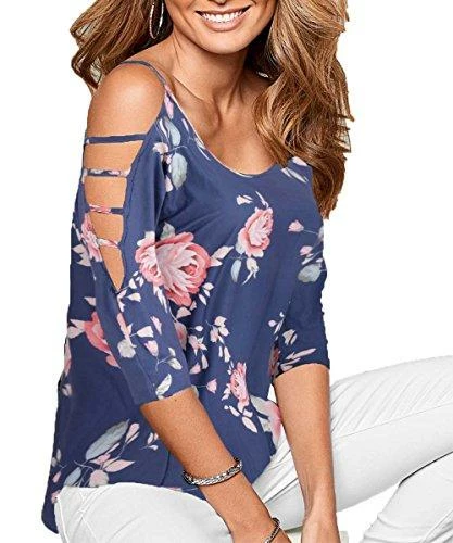 DREAGAL Women's Loose Hollowed Out Shoulder Floral Print Blouse Tops Women Clothing 16 DREAGAL Women's Loose Hollowed Out Shoulder Floral Print Blouse Tops Women Clothing