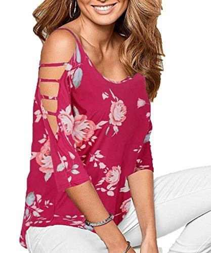 DREAGAL Women's Loose Hollowed Out Shoulder Floral Print Blouse Tops Women Clothing 17 DREAGAL Women's Loose Hollowed Out Shoulder Floral Print Blouse Tops Women Clothing