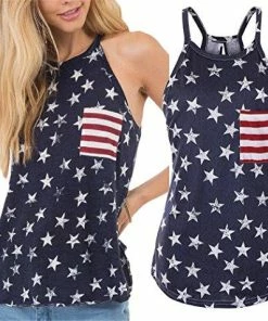 Women Clothing DUTUT Women Spaghetti Halter Bowknot Tanks Top Summer Sleeveless Print Racerback Tank Vest