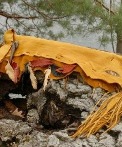 HollyHawkDesigns Elk Leather Flute Bag, Native American Styled Flute Bag, Yellow Leather, Leather Feathers Flute Bag,flute Accessory, Tribal Leather Bag