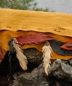 HollyHawkDesigns Elk Leather Flute Bag, Native American Styled Flute Bag, Yellow Leather, Leather Feathers Flute Bag,flute Accessory, Tribal Leather Bag