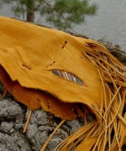 HollyHawkDesigns Elk Leather Flute Bag, Native American Styled Flute Bag, Yellow Leather, Leather Feathers Flute Bag,flute Accessory, Tribal Leather Bag