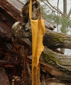 HollyHawkDesigns Elk Leather Flute Bag, Native American Styled Flute Bag, Yellow Leather, Leather Feathers Flute Bag,flute Accessory, Tribal Leather Bag