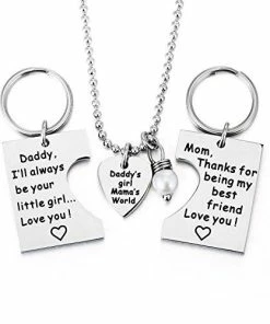 20Just For You Store ELOI Gifts For Daughter, Daddy's Girl Mommy's World Necklace Keychain Pendant Jewelry Set Christmas Birthday Gift