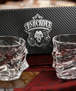 Ashcroft Fine Glassware Everest Whiskey Glasses, Scotch Glasses By Ashcroft - Set Of 2. Unique, Elegant, Dishwasher Safe, Glass Liquor Or Bourbon Tumblers. Ultra-Clarity Glassware.