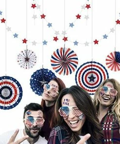 Online American Store Patriotic Theme Party Supplies Fourth/4th Of July Decoration-Patriotic Party Supplies Set-Independence Day Favor-Hanging Paper Fan,Glitter Star Streamer Garland-President/Labor Day,8 Pack For Home,Mantel Décor,Photo Prop Backdrop