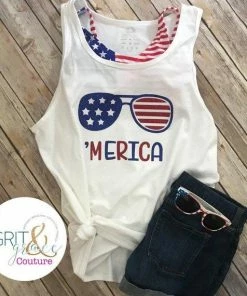 GRITandGraceCouture Mens Clothing Free Shipping, 'Merica Tank, Fourth Of July Shirt, Memorial Day Shirt, Labor Day Shirt, Cute Flag Shirt