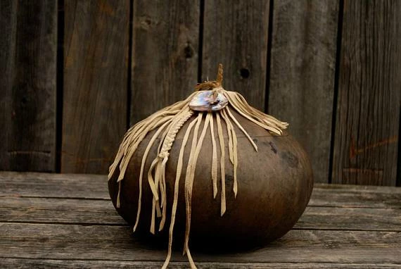 Online American Store Fringed Gourd Bowl, Decorative Gourd, Gourd Art, Lidded Gourd Bowl, Rustic Leather And Gourd Bowl 7 Online American Store Fringed Gourd Bowl, Decorative Gourd, Gourd Art, Lidded Gourd Bowl, Rustic Leather And Gourd Bowl