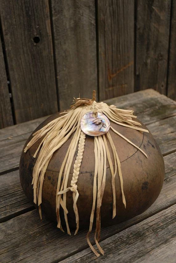 Online American Store Fringed Gourd Bowl, Decorative Gourd, Gourd Art, Lidded Gourd Bowl, Rustic Leather And Gourd Bowl 8 Online American Store Fringed Gourd Bowl, Decorative Gourd, Gourd Art, Lidded Gourd Bowl, Rustic Leather And Gourd Bowl