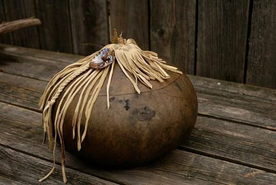 Online American Store Fringed Gourd Bowl, Decorative Gourd, Gourd Art, Lidded Gourd Bowl, Rustic Leather And Gourd Bowl 9 Online American Store Fringed Gourd Bowl, Decorative Gourd, Gourd Art, Lidded Gourd Bowl, Rustic Leather And Gourd Bowl