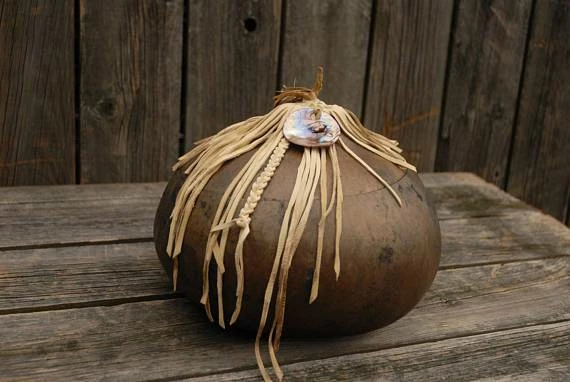 Online American Store Fringed Gourd Bowl, Decorative Gourd, Gourd Art, Lidded Gourd Bowl, Rustic Leather And Gourd Bowl 12 Online American Store Fringed Gourd Bowl, Decorative Gourd, Gourd Art, Lidded Gourd Bowl, Rustic Leather And Gourd Bowl