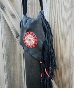 The American Store Fringed Leather Flute Bag, Native American Flute Bag, Native Flute Accessory, Leather Flute Case, Black And Red Leather Flute Bag 14 The American Store Fringed Leather Flute Bag, Native American Flute Bag, Native Flute Accessory, Leather Flute Case, Black And Red Leather Flute Bag