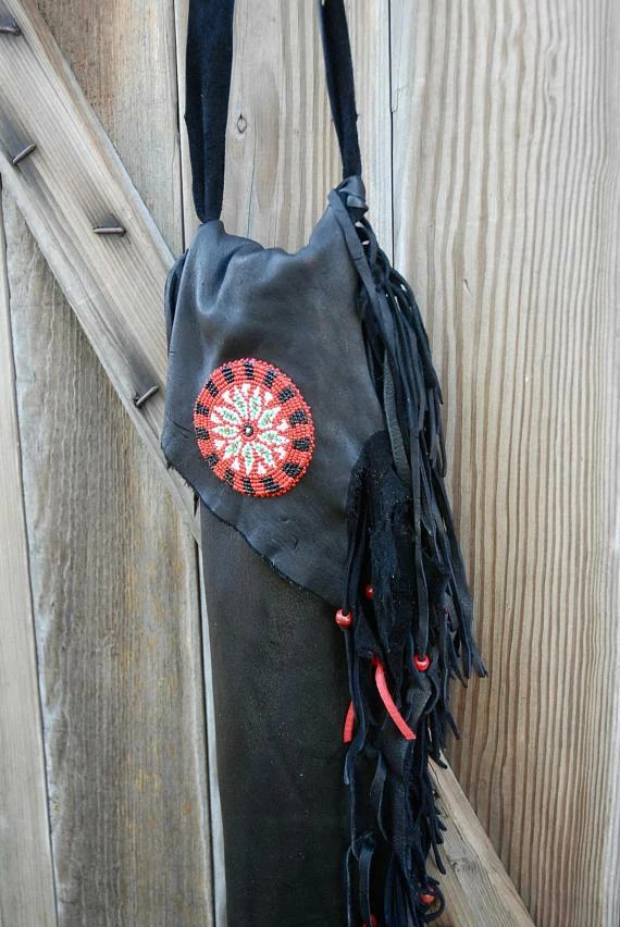 The American Store Fringed Leather Flute Bag, Native American Flute Bag, Native Flute Accessory, Leather Flute Case, Black And Red Leather Flute Bag 5 The American Store Fringed Leather Flute Bag, Native American Flute Bag, Native Flute Accessory, Leather Flute Case, Black And Red Leather Flute Bag