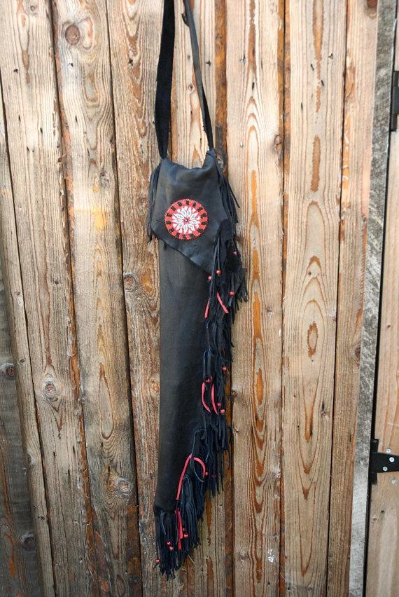 The American Store Fringed Leather Flute Bag, Native American Flute Bag, Native Flute Accessory, Leather Flute Case, Black And Red Leather Flute Bag 6 The American Store Fringed Leather Flute Bag, Native American Flute Bag, Native Flute Accessory, Leather Flute Case, Black And Red Leather Flute Bag
