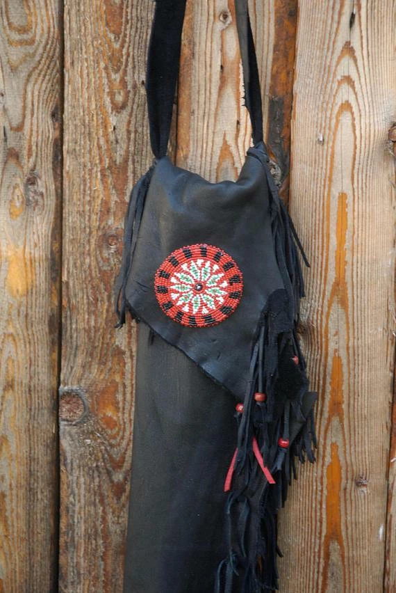 The American Store Fringed Leather Flute Bag, Native American Flute Bag, Native Flute Accessory, Leather Flute Case, Black And Red Leather Flute Bag 7 The American Store Fringed Leather Flute Bag, Native American Flute Bag, Native Flute Accessory, Leather Flute Case, Black And Red Leather Flute Bag