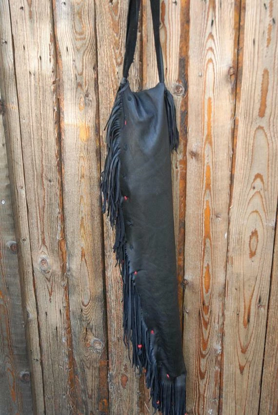 The American Store Fringed Leather Flute Bag, Native American Flute Bag, Native Flute Accessory, Leather Flute Case, Black And Red Leather Flute Bag 8 The American Store Fringed Leather Flute Bag, Native American Flute Bag, Native Flute Accessory, Leather Flute Case, Black And Red Leather Flute Bag