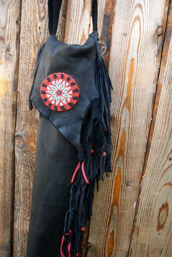 The American Store Fringed Leather Flute Bag, Native American Flute Bag, Native Flute Accessory, Leather Flute Case, Black And Red Leather Flute Bag 9 The American Store Fringed Leather Flute Bag, Native American Flute Bag, Native Flute Accessory, Leather Flute Case, Black And Red Leather Flute Bag