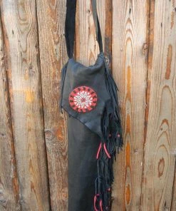 The American Store Fringed Leather Flute Bag, Native American Flute Bag, Native Flute Accessory, Leather Flute Case, Black And Red Leather Flute Bag 19 The American Store Fringed Leather Flute Bag, Native American Flute Bag, Native Flute Accessory, Leather Flute Case, Black And Red Leather Flute Bag