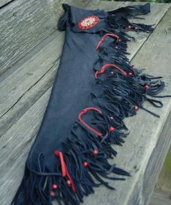 The American Store Fringed Leather Flute Bag, Native American Flute Bag, Native Flute Accessory, Leather Flute Case, Black And Red Leather Flute Bag 20 The American Store Fringed Leather Flute Bag, Native American Flute Bag, Native Flute Accessory, Leather Flute Case, Black And Red Leather Flute Bag