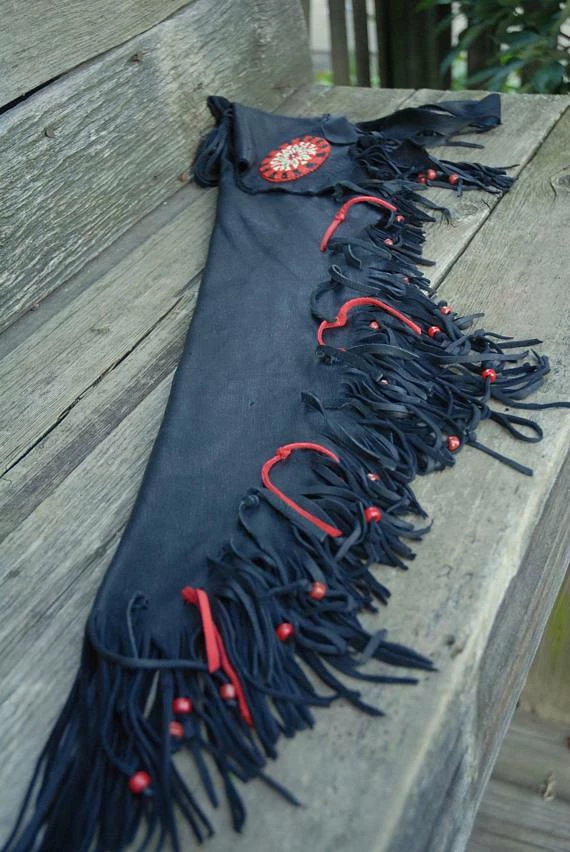 The American Store Fringed Leather Flute Bag, Native American Flute Bag, Native Flute Accessory, Leather Flute Case, Black And Red Leather Flute Bag 11 The American Store Fringed Leather Flute Bag, Native American Flute Bag, Native Flute Accessory, Leather Flute Case, Black And Red Leather Flute Bag