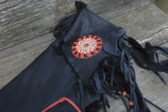 The American Store Fringed Leather Flute Bag, Native American Flute Bag, Native Flute Accessory, Leather Flute Case, Black And Red Leather Flute Bag 12 The American Store Fringed Leather Flute Bag, Native American Flute Bag, Native Flute Accessory, Leather Flute Case, Black And Red Leather Flute Bag