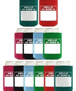 ThisWear Funny Can Coolie Hello, My Name Is Funny Badge And Permanent Marker 12 Pack Can Drink Coolers Coolies Multi