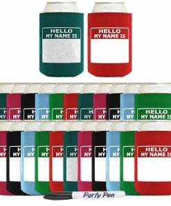 ThisWear Funny Can Coolie Hello, My Name Is Funny Badge And Permanent Marker 12 Pack Can Drink Coolers Coolies Multi