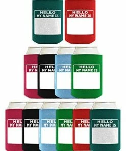 ThisWear Funny Can Coolie Hello, My Name Is Funny Badge And Permanent Marker 12 Pack Can Drink Coolers Coolies Multi
