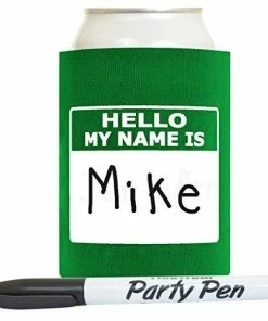 ThisWear Funny Can Coolie Hello, My Name Is Funny Badge And Permanent Marker 12 Pack Can Drink Coolers Coolies Multi