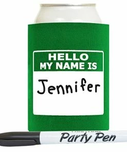 ThisWear Funny Can Coolie Hello, My Name Is Funny Badge And Permanent Marker 12 Pack Can Drink Coolers Coolies Multi