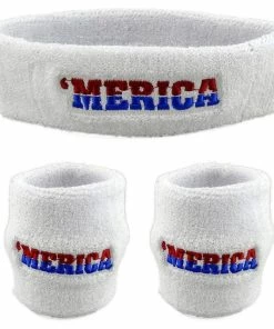 Funny Guy Mugs Patriotic America Unisex Sweatband Set (3-Pack: 1 Headband & 2 Wristbands)
