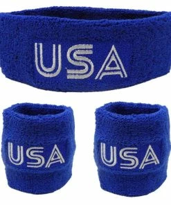 Funny Guy Mugs Patriotic America Unisex Sweatband Set (3-Pack: 1 Headband & 2 Wristbands)