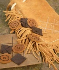 HollyHawkDesigns Game Pouch - Tic Tac Toe Pouch - Leather Pouch Native American Collection