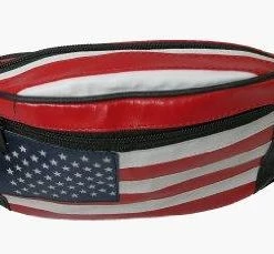 Vos Genuine Leather USA Flag Fanny Pack, Stars & Stripes Waist Bag Or Belt Bag. Great For Travel Or Everyday Use