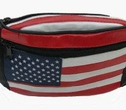 Vos Genuine Leather USA Flag Fanny Pack, Stars & Stripes Waist Bag Or Belt Bag. Great For Travel Or Everyday Use