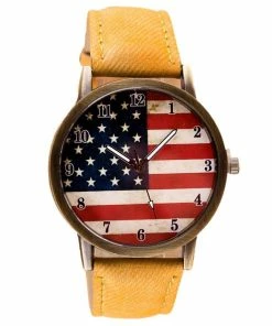 Onlineamericanstore Genvivia Hot Sale Women's Watch American Flag Pattern 2017 Watch Leather Band Analog Quartz Vogue WristWatches Male Female