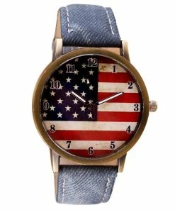 Onlineamericanstore Genvivia Hot Sale Women's Watch American Flag Pattern 2017 Watch Leather Band Analog Quartz Vogue WristWatches Male Female