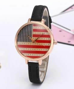 Onlineamericanstore Accessories GENVIVIA Women Watches Elegant Thin American Flag Partten Bracelet Mesh Band Wristwatch Quartz Clock Relogio Feminino Montre