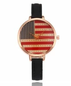 Onlineamericanstore Accessories GENVIVIA Women Watches Elegant Thin American Flag Partten Bracelet Mesh Band Wristwatch Quartz Clock Relogio Feminino Montre