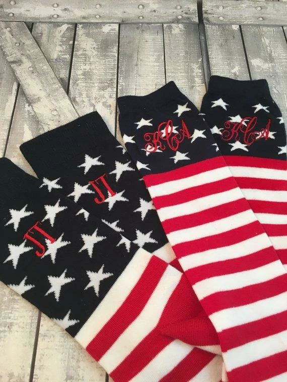 CraftyMommaCompany Gift Set - American Flag - Men And Womens Monogram Socks - July Wedding - Red White And Blue - Fourth Of July Wedding - Second Anniversary 3 CraftyMommaCompany Gift Set - American Flag - Men And Womens Monogram Socks - July Wedding - Red White And Blue - Fourth Of July Wedding - Second Anniversary