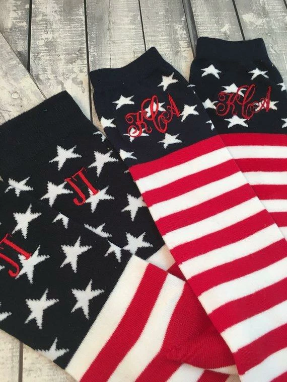 CraftyMommaCompany Gift Set - American Flag - Men And Womens Monogram Socks - July Wedding - Red White And Blue - Fourth Of July Wedding - Second Anniversary 5 CraftyMommaCompany Gift Set - American Flag - Men And Womens Monogram Socks - July Wedding - Red White And Blue - Fourth Of July Wedding - Second Anniversary
