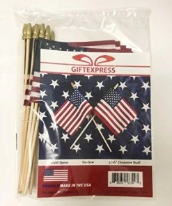 The American Store GiftExpress Set Of 12, Proudly MADE IN U.S.A. Small American Flags 4x6 Inch/Small US Flag/Mini American Stick Flag/American Hand Held Stick Flags Spear Top Flags & Banner