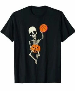 FredGreeneDesign Girls Boys Halloween Basketball Shirt Funny Skeleton Tee