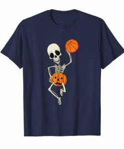 FredGreeneDesign Girls Boys Halloween Basketball Shirt Funny Skeleton Tee