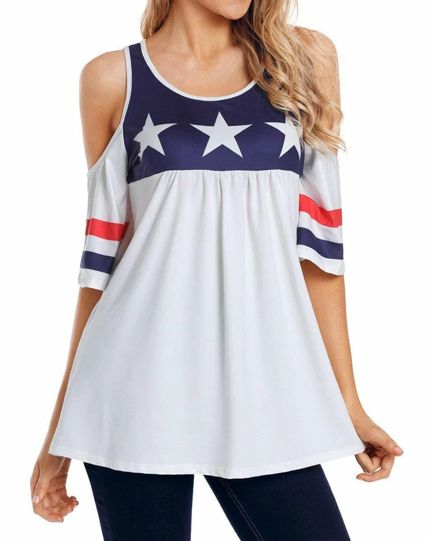 Mens Clothing Gludear Women American Flag Star Stripes Cold Shoulder T-Shirt Casual Blouse Tops 3 Mens Clothing Gludear Women American Flag Star Stripes Cold Shoulder T-Shirt Casual Blouse Tops