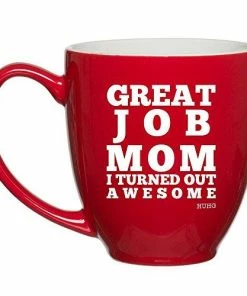 The American Store Great Job Mom Funny Coffee Mug - Best Gift Idea For Mother’s Day Or Birthday Gifts For Women - 13 Oz Glass - Gag Present For Her From Son, Daughter Or Kids - Tea Cup Silly Sayings For Mother Or Wife