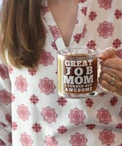 The American Store Great Job Mom Funny Coffee Mug - Best Gift Idea For Mother’s Day Or Birthday Gifts For Women - 13 Oz Glass - Gag Present For Her From Son, Daughter Or Kids - Tea Cup Silly Sayings For Mother Or Wife