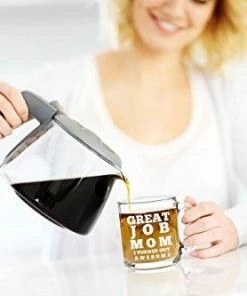 The American Store Great Job Mom Funny Coffee Mug - Best Gift Idea For Mother’s Day Or Birthday Gifts For Women - 13 Oz Glass - Gag Present For Her From Son, Daughter Or Kids - Tea Cup Silly Sayings For Mother Or Wife